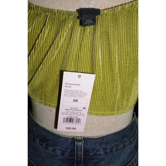 Wild Fable Green Apple Velvet Long Sleeve Tie Front Crop Top XS NWT - Picture 5 of 6